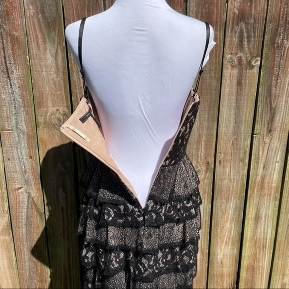 BCBGMAXAZRIA Black Nude Lace Tiered Skirt Ellie Dress 8 - Picture 12 of 16